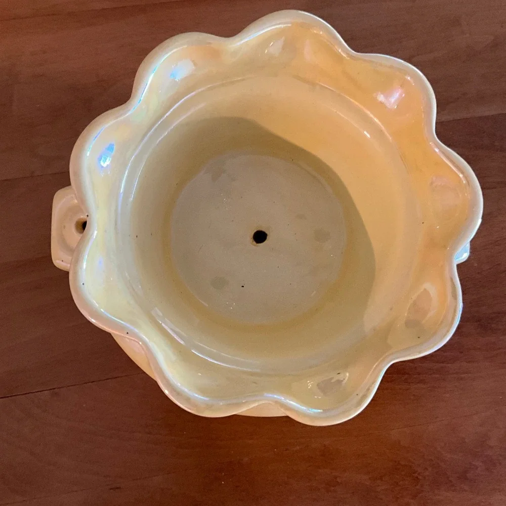 Vintage ALW 79 Iridescent Ceramic Planter Bowl Scalloped Edge Cottagecore Granny